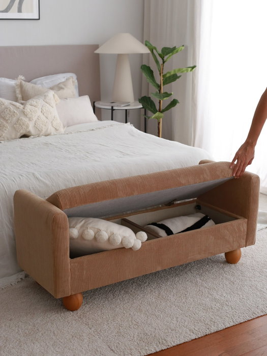 Atelier Del Sofa Banco de Tela TEDDY Camel, Asiento Acogedor para Sala de Estar y Dormitorio, 115 cm Ancho